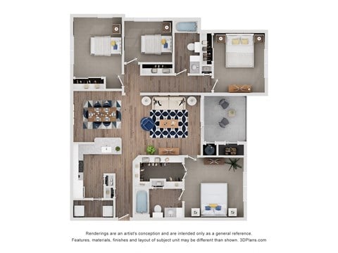 Floor plan for 4 beds, 2 baths, 1408 sqft
